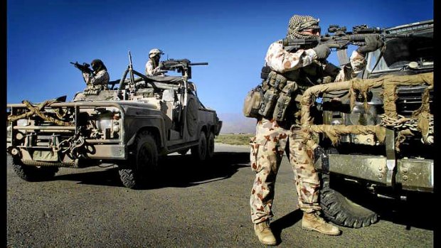 Australian SAS soldiers on patrol near Bagram, Afghanistan.