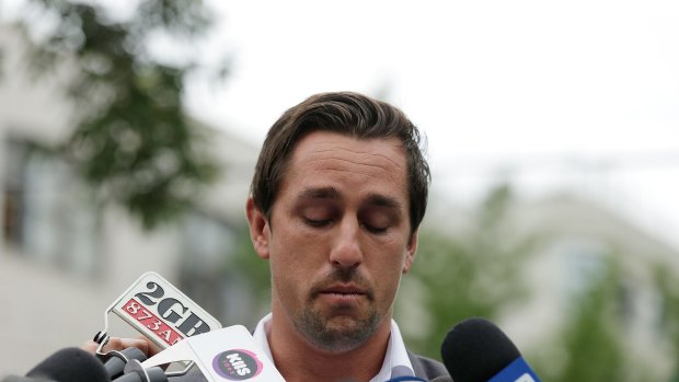 Mea culpa: Mitchell Pearce fronts the media in January last year.