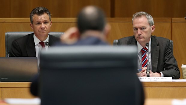 MPs Matt Thistlethwaite and David Coleman question NAB boss Andrew Thorburn.