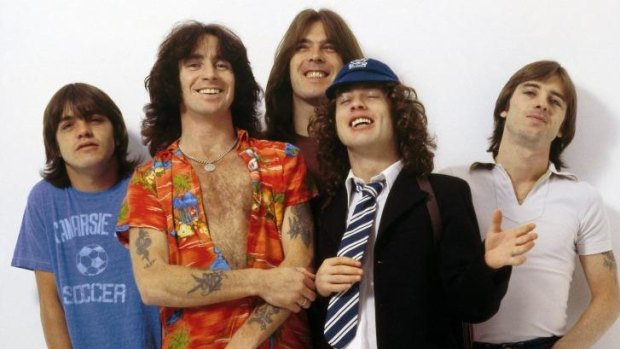 Rocky ride: Malcolm Young, Bon Scott, Cliff Williams, Angus Young and Phil Rudd 