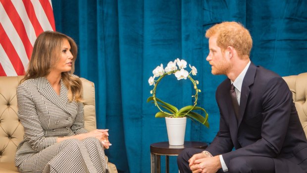 Prince Harry speaks during a bilateral meeting with US First Lady Melania Trump ahead of the start of the 2017 Invictus Games in Toronto, Canada.