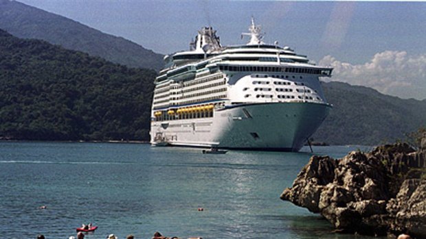A Royal Caribbean cruise ship at Labadee in 2000.