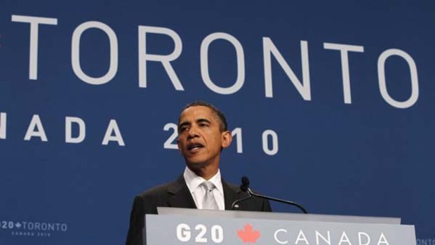 Half budget deficits by 2013 ... US President Barack Obama during a news conference at the end of the G20 Summit in Toronto.