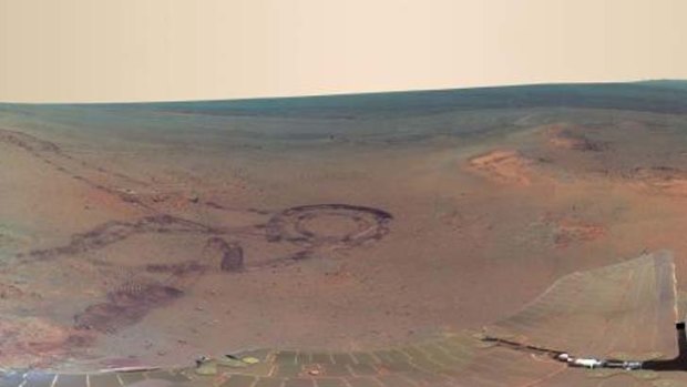 A section of the NASA shot of Mars. See the full scale picture on  <a href="http://www.nasa.gov/mission_pages/mer/multimedia/pia15689.html">NASA's site</a>