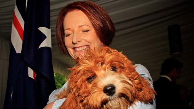 Prime Minister Julia Gillard with Reuben at the Australia Day ceremony.