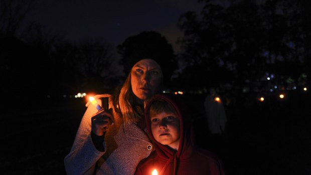 Erin Regan and her son Seth Mulvey, 9, pay tribute to Ms Regan's sister Leanne, who died as a result of domestic violence.