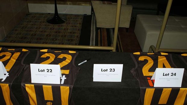 A prominent jumper was missing from the row put up for auction at the Hawthorn best and fairest on Saturday - Lance Franklin's well-known No 23.