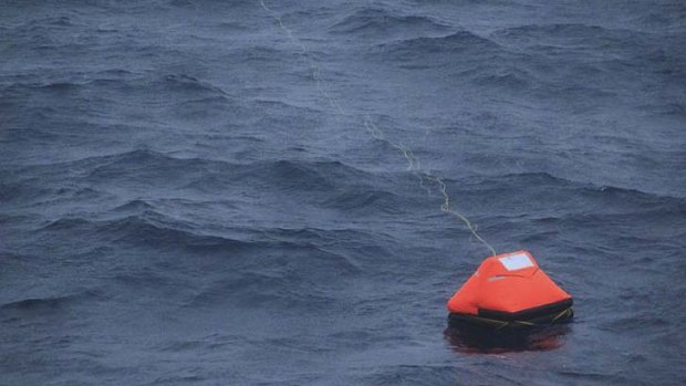 Adrift at sea ... Alain Delord was in this life raft before he was rescued.