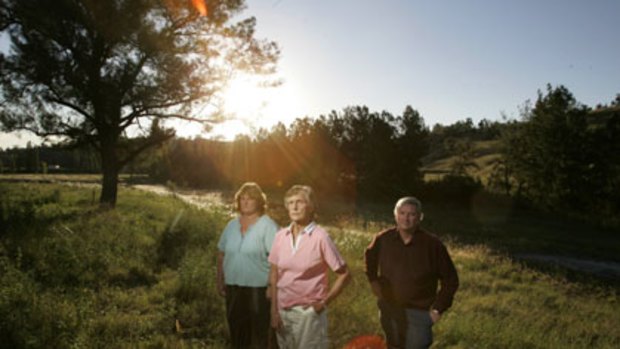 Common ground ... Deidre Olofsson, Wendy Bowman and Col Stapleton stand on the public land given by the NSW Government to Ashton Mine.