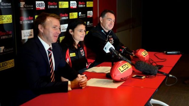 One of the first appointment by new St Kilda CEO Matt Finnis, left, was Peta Searle as an assistant coach in June.