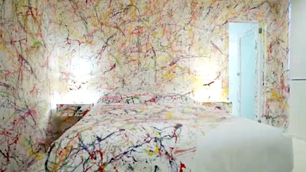 Looking like a paint tin exploded: Matt and Kim's renovated bedroom.