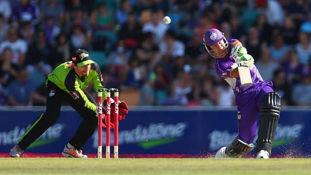 Ricky Ponting plays a lofted drive during the Big Bash League match against the Sydney Thunder.