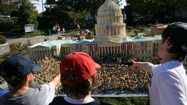 The  Legoland miniature of the Obama inauguration outside the Capitol building in Washington DC.