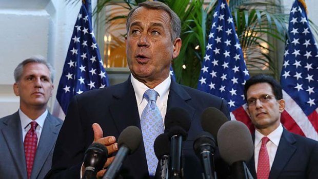 Still at a stalemate: John Boehner speaks to reporters in Washington.