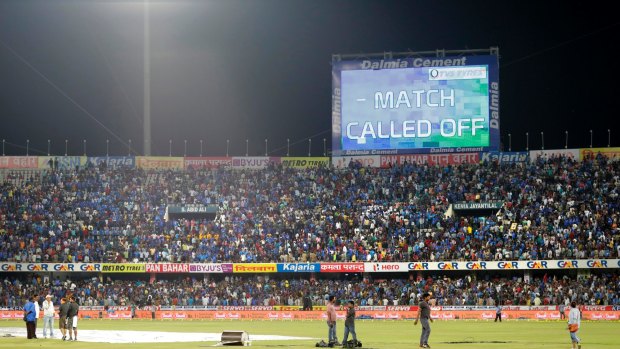 Called off: A stadium full of fans were disappointed as conditions were deemed unfit for play.