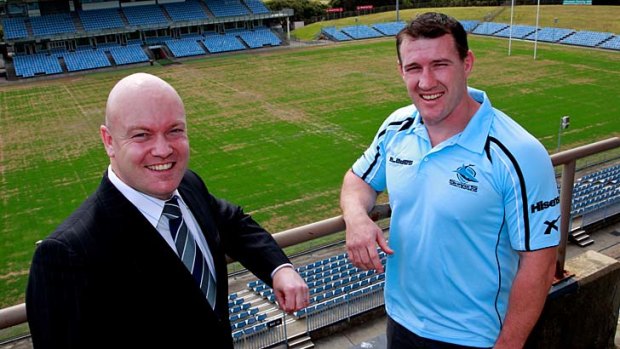 Tested ... the chairman of the Cronulla Sharks, Damian Irvine, and captain Paul Gallen are relieved the club has managed to turn around its fortunes.