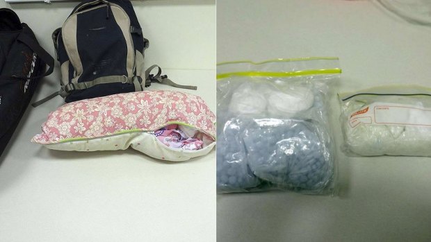 Police will allege drugs with an estimated street value of $130,000 were found inside this pillowcase seized on the Newcastle foreshore. 