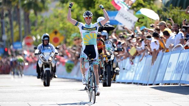 Lieuwe Westra of the Netherlands crosses the line to win stage one of the Amgen Tour of California.