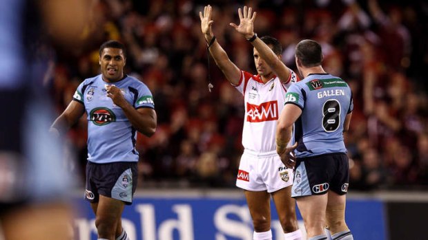 Gone: Michael Jennings is sent to the sin bin during game one of last year's Origin series.
