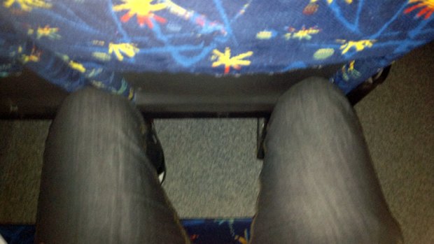 Not much leg room: Could you sit like this for 44 hours?