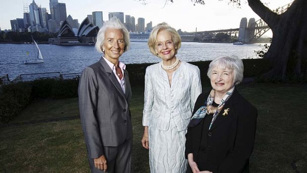 Australia’s first female Governor-General, Quentin Bryce (centre), on Friday hosted Janet Yellen (right), the first woman to head the world’s most influential financial institution, the US Federal Reserve, and Christine Lagarde, the first woman to lead the International Monetary Fund. Dr Yellen and Ms Lagarde will attend the G20 Finance Ministers and Central Bank Governors meetings this weekend.