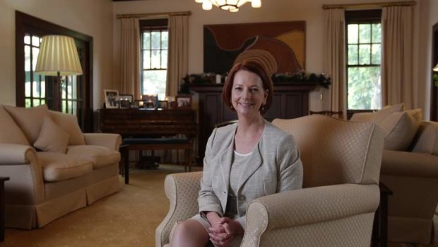 Renovation rescue ... Prime Minister Julia Gillard in the drawing room of The Lodge in Canberra last week.