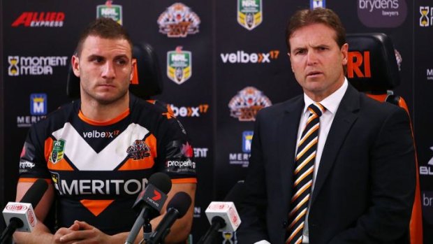 Damage control: Robbie Farah and Mick Potter face the media on Sunday.
