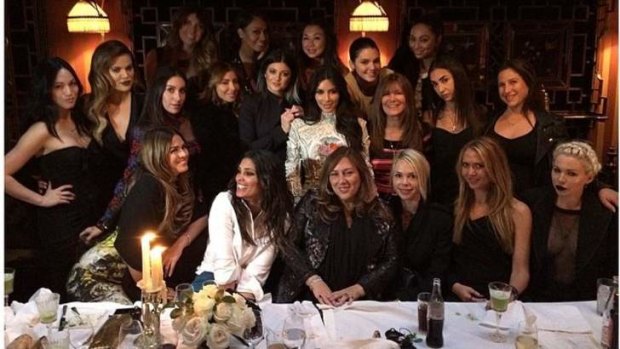 Kim Kardashian and friends at a pre-wedding dinner.