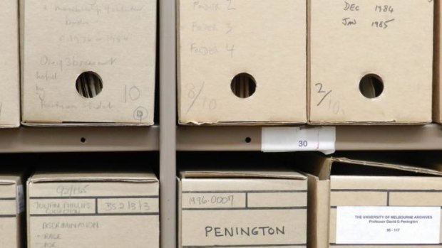 Boxed up: Archive boxes from the David Penington Collection University of Melbourne Archives.