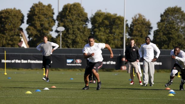 Phenomenal athlete: Jarryd Hayne trains with the San Francisco 49ers.
