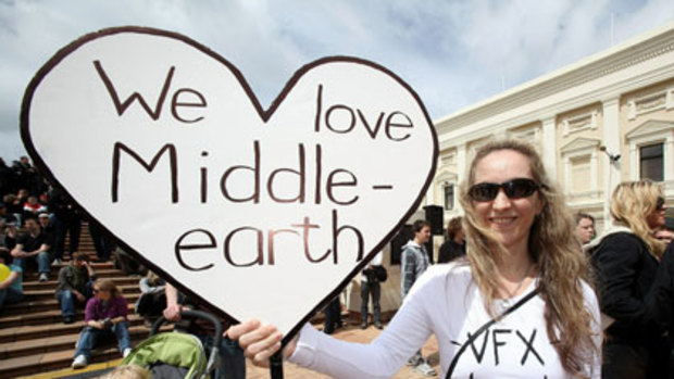 A supporter of <i>The Hobbit</i> movies at the Civic Square in Wellington, New Zealand.