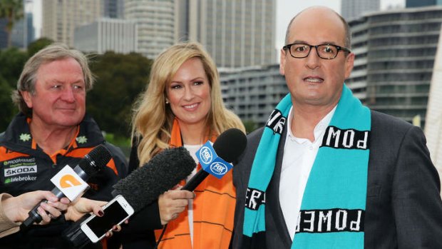 "We're the blue-collar club of the league and we'll give it our best shot": David Koch, right with Kevin Sheedy and co-host of 'Sunrise' Melissa Doyle.