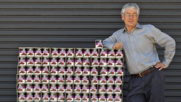 Dick Smith with a pallet load of his Australian grown sliced beetroot.