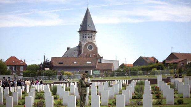 An Australian soldier at the military cemetery in Fromellles.