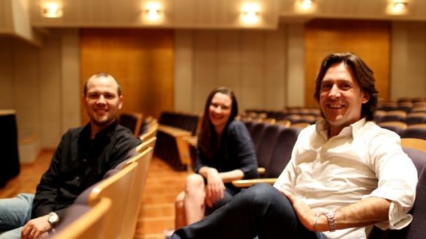 Artistic director David Rowden, pianist Maria Raspopova and guest clarinetist Paul Meyer take a break during rehearsals.