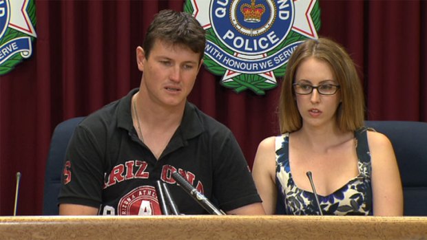 Corporal Christopher Lunt and his partner Krista appeal for help from the public. Photo: Seven News.