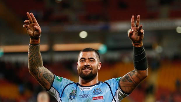 The man: Andrew Fifita celebrates the Blues' win on Wednesday night.