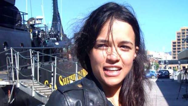 Michelle Rodriguez who has arrived in Hobart  on the Sea Shepherd ship Steve Irwin.