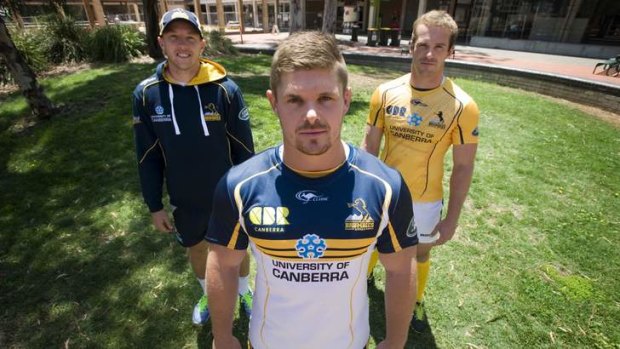 The Brumbies' 2014 Super Rugby strip modelled by Jesse Mogg, Ruaidhri Murphy and Pat McCabe.