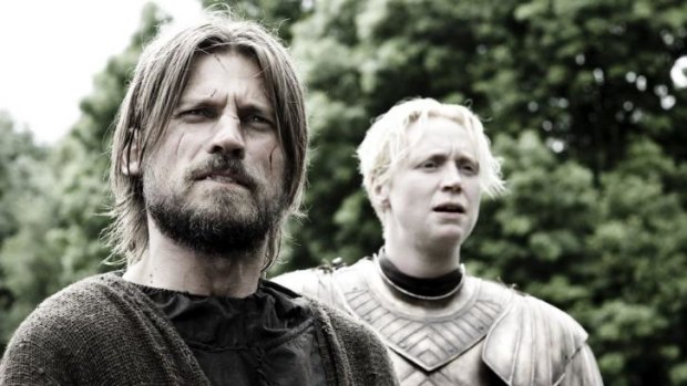 Nikolaj Coster-Waldau as Jaime Lannister in Game of Thrones with Gwendoline Christie as Brienne of Tarth.