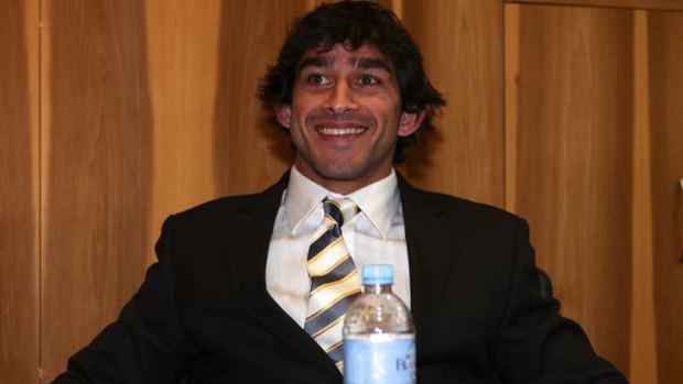 All smiles at the judiciary ... Johnathan Thurston after being cleared of a charge of contrary conduct.