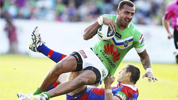Sending a message: Blake Ferguson was dominant in the Raiders win over the Knights.