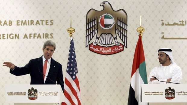 No deal: US Secretary of State John Kerry at a news conference in Abu Dhabi.