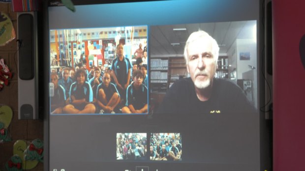Students of Roseworth Primary School in Perth linked up with director James Cameron via video to talk about his recent voyage to the bottom of the sea.