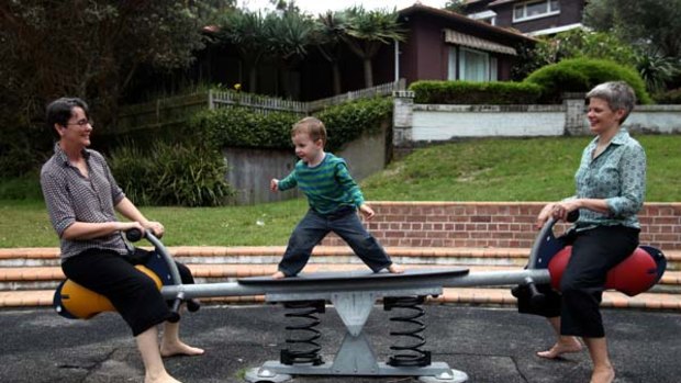 Dividing household and parenting responsibilities is not an issue ... Dale Newman, left, and Alison Rutherford with Rafael. The women also share the breadwinning role.