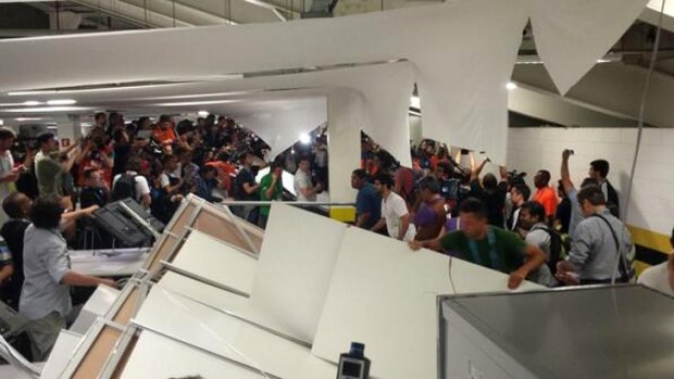 A wall in the media centre collapses.