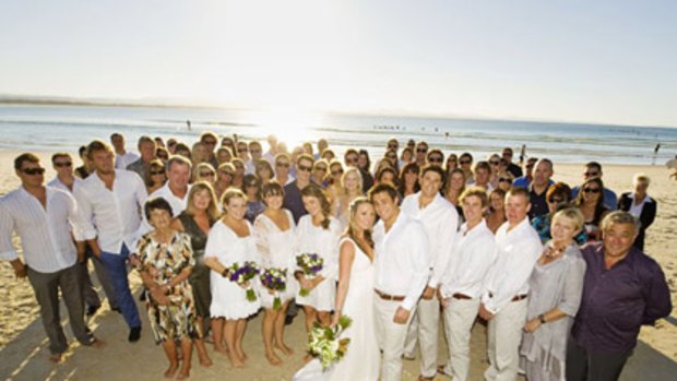 Brisbane couple Amy Mills and Simon Reeves celebrate their wedding on Clarkes Beach in Byron Bay, enjoying their reception at the Byron Beach Café with their family and friends.