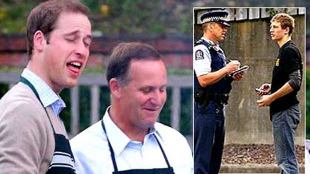Prince Williams enjoys the barbecue and, inset, Warwick Slow is quizzed by police.