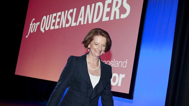 Julia Gillard exits the stage after her speech at the official Labor Campaign Launch at the Brisbane Convention Centre.