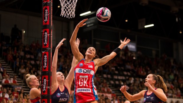 Big win: Sharni Layton in action for the NSW Swifts against the Melbourne Vixens.
 
